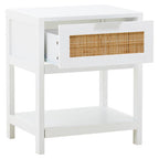 White Wooden Side Table with Rattan 1 Drawers | Sherman