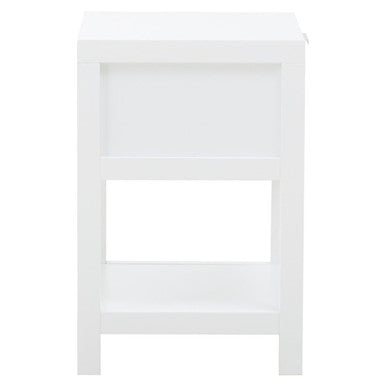 White Wooden Side Table with Rattan 1 Drawers | Sherman