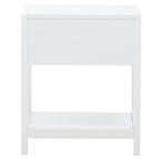 White Wooden Side Table with Rattan 1 Drawers | Sherman