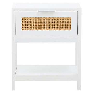 White Wooden Side Table with Rattan 1 Drawers | Sherman