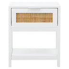 White Wooden Side Table with Rattan 1 Drawers | Sherman