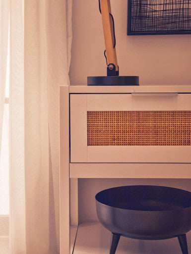White Wooden Side Table with Rattan 1 Drawers | Sherman