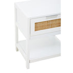 White Wooden Side Table with Rattan 1 Drawers | Sherman