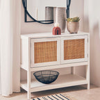 White Wood and Rattan Two Drawer Side Cabinet | Sherman
