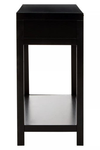 Black Wooden 2-Drawer Console Table with Natural Rattan Panels and Lower Shelf | Sherman