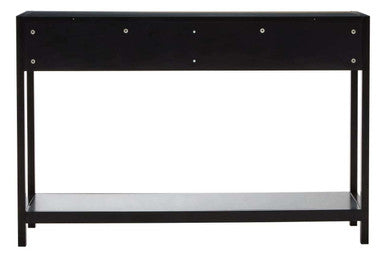 Black Wooden 2-Drawer Console Table with Natural Rattan Panels and Lower Shelf | Sherman
