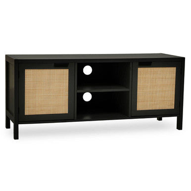 Black Wood and Rattan Media Unit | Sherman