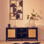 Black Wood and Rattan Media Unit | Sherman