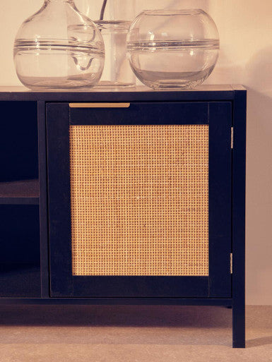 Black Wood and Rattan Media Unit | Sherman