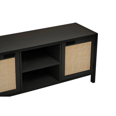Black Wood and Rattan Media Unit | Sherman