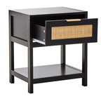 Black Wooden Bedside Table with Natural Rattan 1 Drawer | Sherman