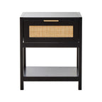 Black Wooden Bedside Table with Natural Rattan 1 Drawer | Sherman