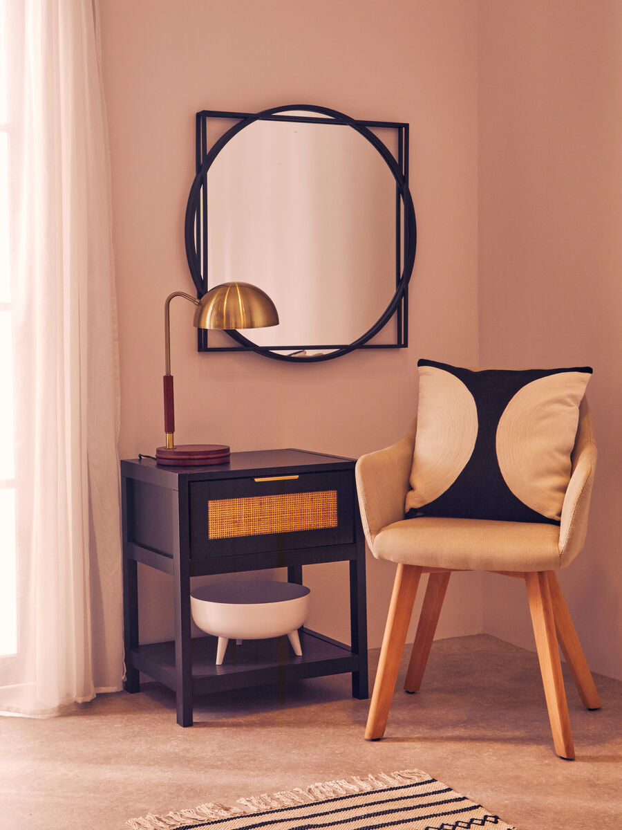 Black Wooden Bedside Table with Natural Rattan 1 Drawer | Sherman