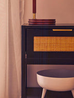Black Wooden Bedside Table with Natural Rattan 1 Drawer | Sherman