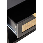 Black Wooden Bedside Table with Natural Rattan 1 Drawer | Sherman