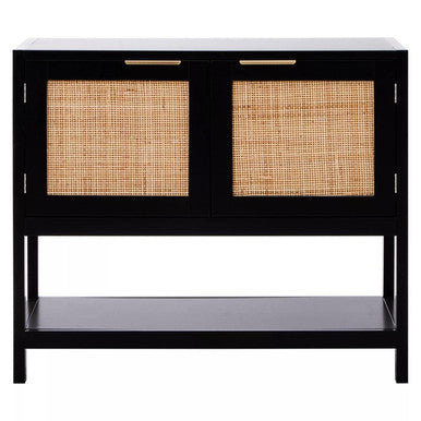 Black Wood and Rattan Two Door Side Cabinet | Sherman