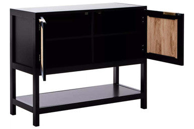 Black Wood and Rattan Two Door Side Cabinet | Sherman