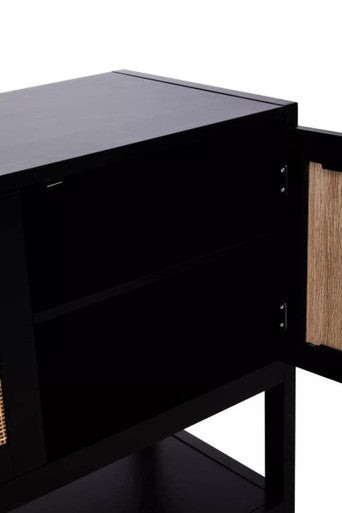 Black Wood and Rattan Two Door Side Cabinet | Sherman