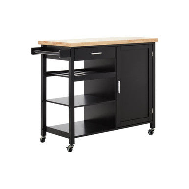 Black Kitchen Trolley with Drawer and Cabinet | Frankfurt