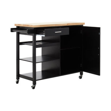 Black Kitchen Trolley with Drawer and Cabinet | Frankfurt
