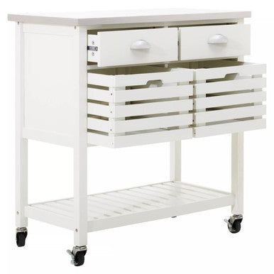 Cream Kitchen Trolley with Drawers and Rack | Frankfurt