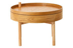 Light Oak Veneer Round Revolving Top Side Table with Hidden Storage Compartment | Viborg
