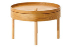 Light Oak Veneer Round Revolving Top Side Table with Hidden Storage Compartment | Viborg