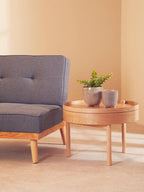 Light Oak Veneer Round Revolving Top Side Table with Hidden Storage Compartment | Viborg