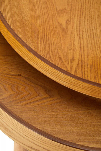 Light Oak Veneer Round Revolving Top Side Table with Hidden Storage Compartment | Viborg