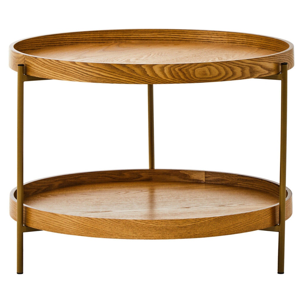 Natural Wood Veneer Round Two-Tier Side Table, Viborg