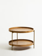 Natural Wood Veneer Round Two-Tier Side Table, Viborg