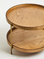 Natural Wood Veneer Round Two-Tier Side Table, Viborg