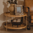 Natural Wood Veneer Round Two-Tier Side Table, Viborg