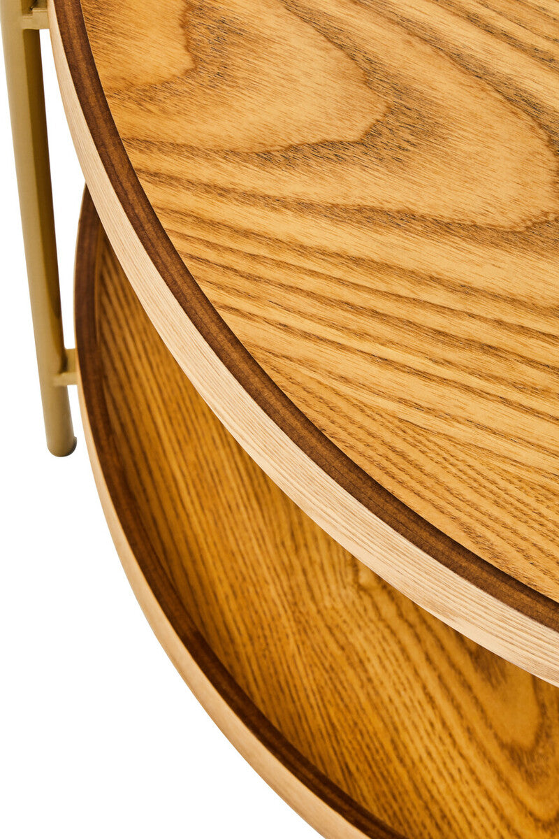Natural Wood Veneer Round Two-Tier Side Table, Viborg