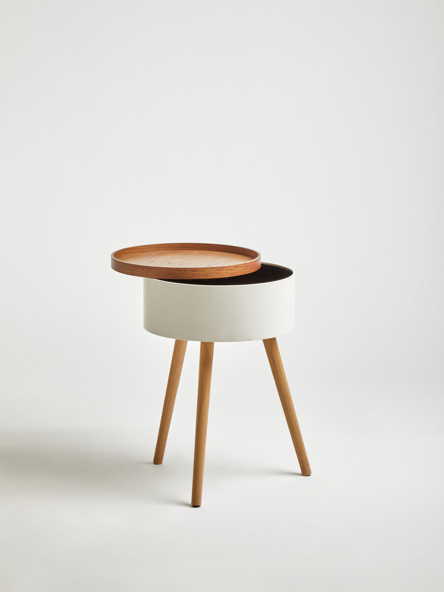Natural Wooden Storage Side Table with Lift Up Lid Natural Wood Veneer Top, Viborg