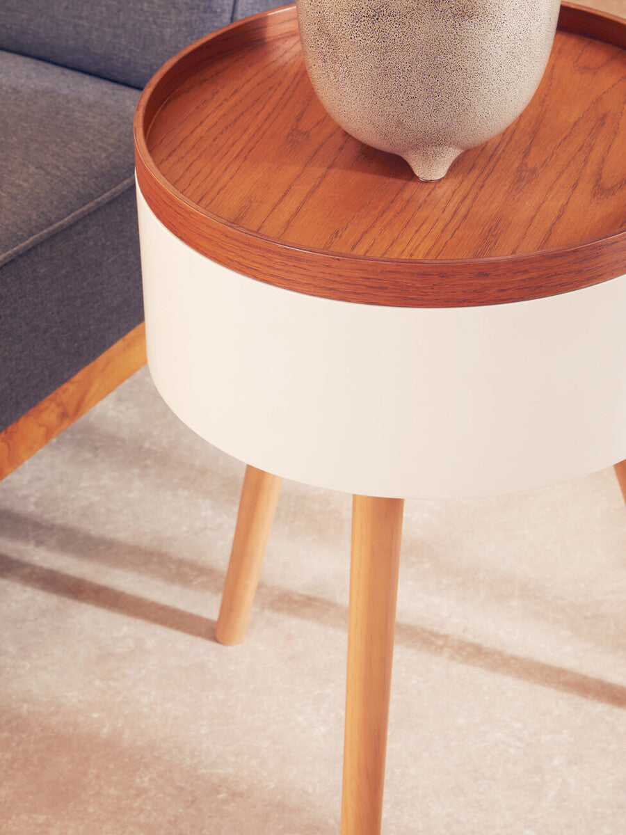 Natural Wooden Storage Side Table with Lift Up Lid Natural Wood Veneer Top, Viborg