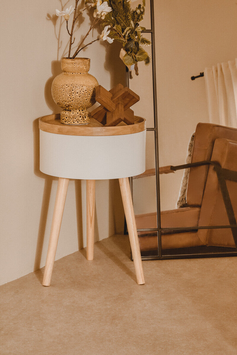 Natural Wooden Storage Side Table with Lift Up Lid Natural Wood Veneer Top, Viborg