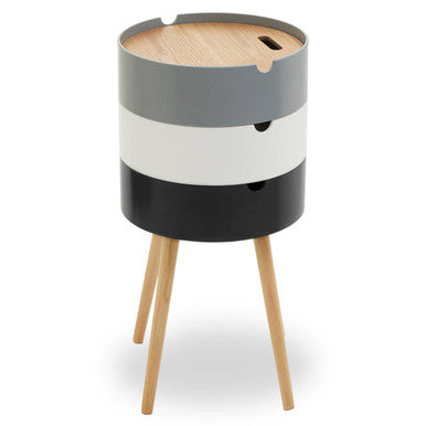 White Grey and Black Three Tier Storage Side Table with Pine Wood Legs | Viborg