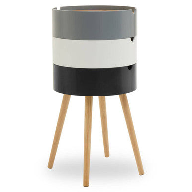 White Grey and Black Three Tier Storage Side Table with Pine Wood Legs | Viborg