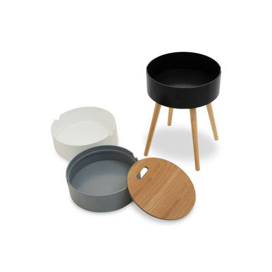 White Grey and Black Three Tier Storage Side Table with Pine Wood Legs | Viborg