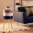 White Grey and Black Three Tier Storage Side Table with Pine Wood Legs | Viborg