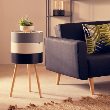 White Grey and Black Three Tier Storage Side Table with Pine Wood Legs | Viborg