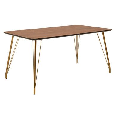 Natural Wood Effect Top Dining Table with Gold Hairpin Metal Base | Veneto