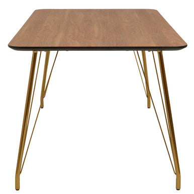 Natural Wood Effect Top Dining Table with Gold Hairpin Metal Base | Veneto