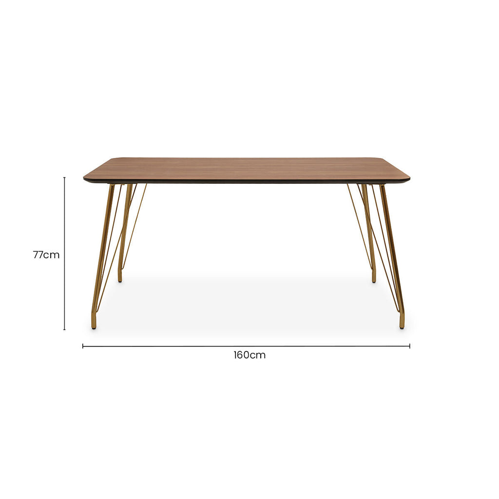 Natural Wood Effect Top Dining Table with Gold Hairpin Metal Base | Veneto