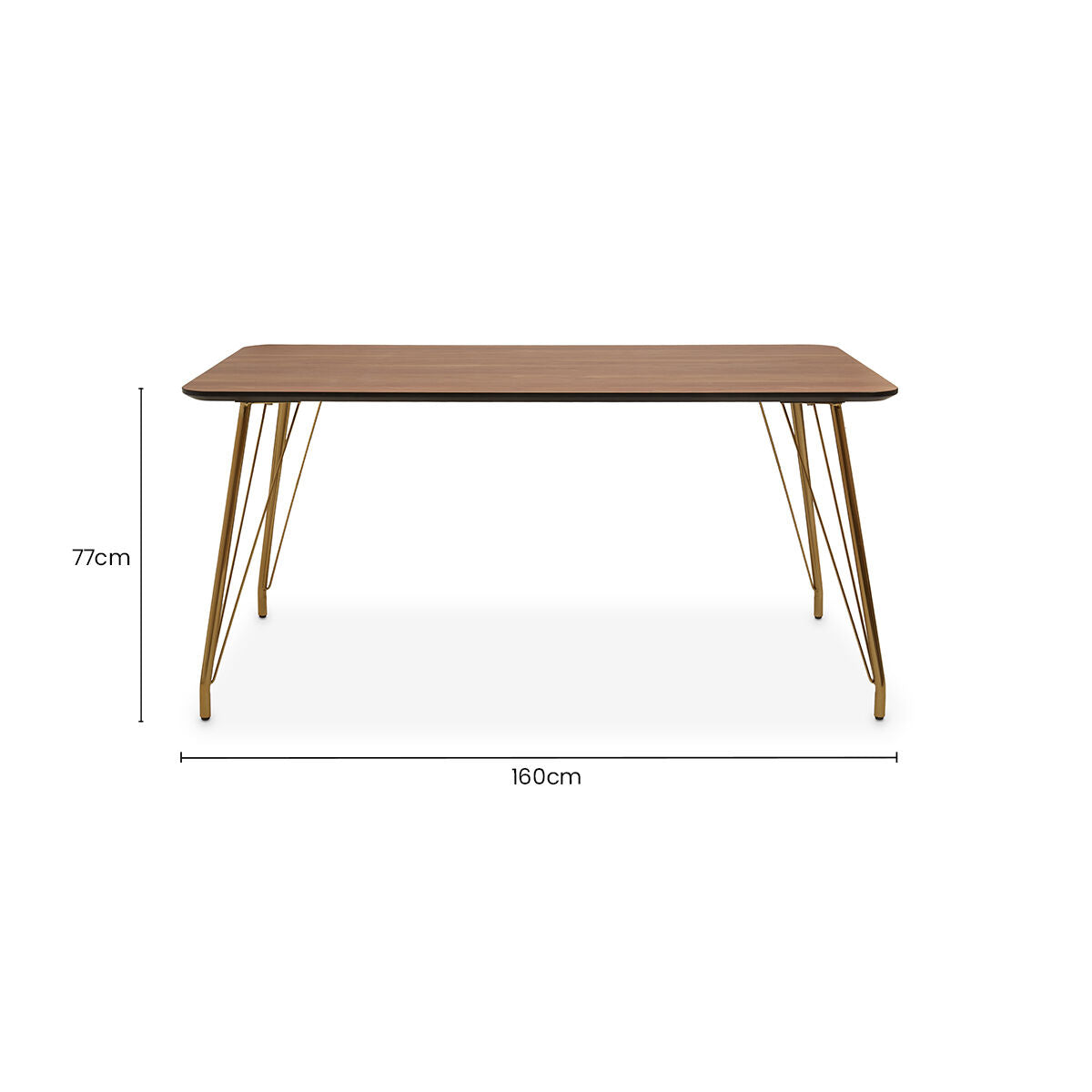 Natural Wood Effect Top Dining Table with Gold Hairpin Metal Base | Veneto