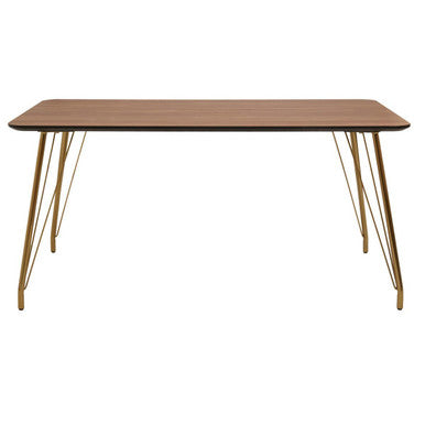 Natural Wood Effect Top Dining Table with Gold Hairpin Metal Base | Veneto