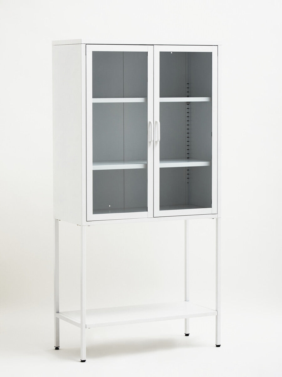 Two Door White Metal Cabinet with Glass Doors | Acier