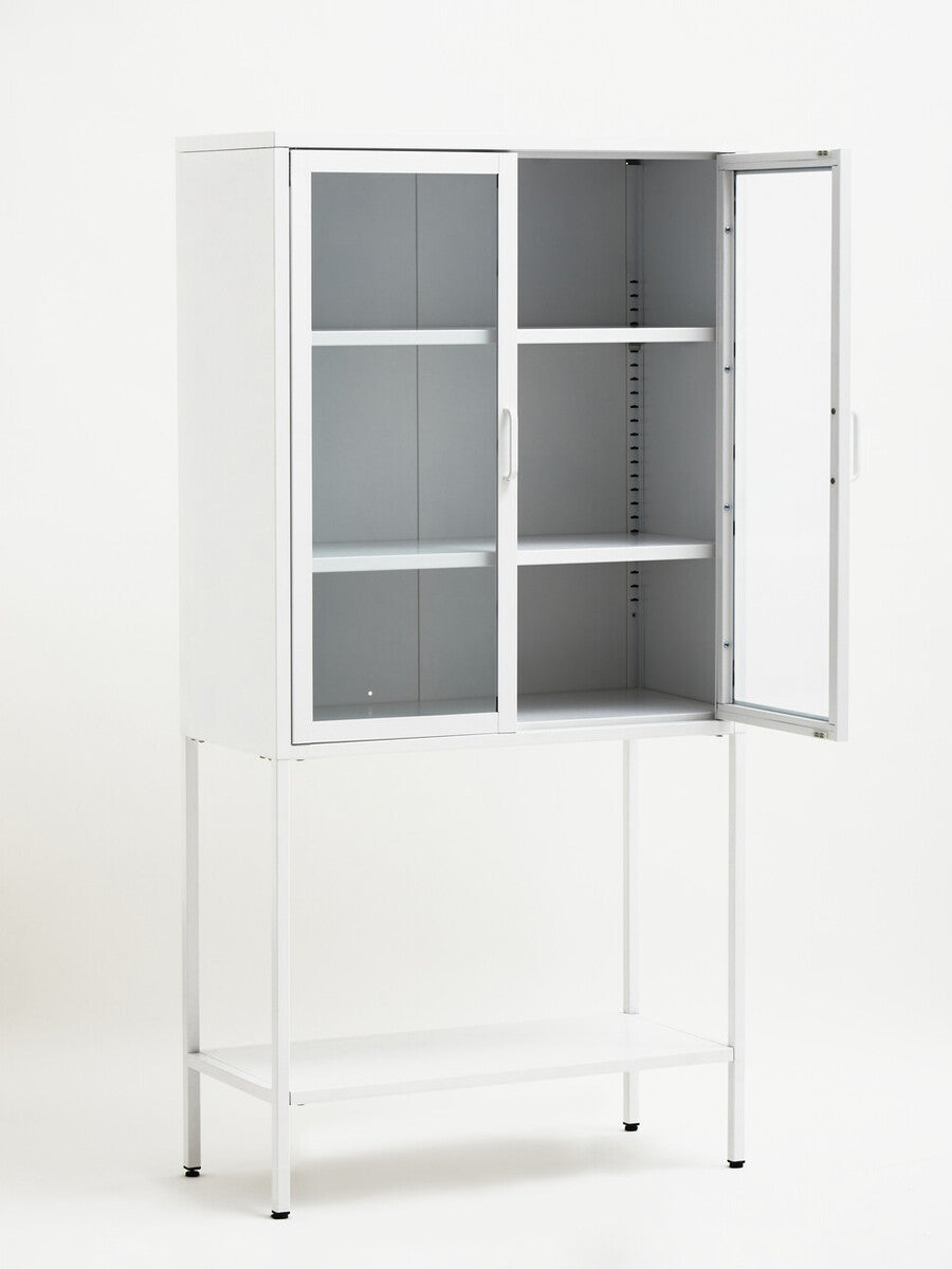 Two Door White Metal Cabinet with Glass Doors | Acier