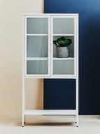 Two Door White Metal Cabinet with Glass Doors | Acier